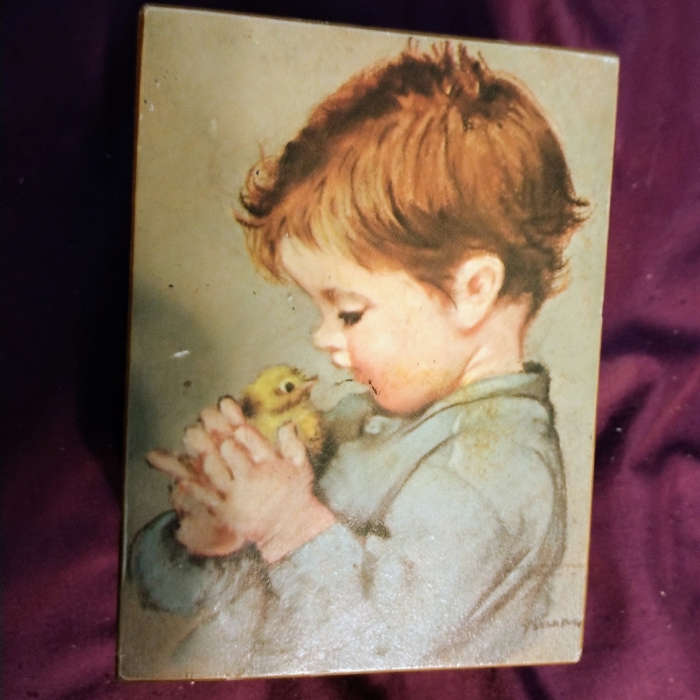 Vintage Wood Music Box - Boy & Duckling